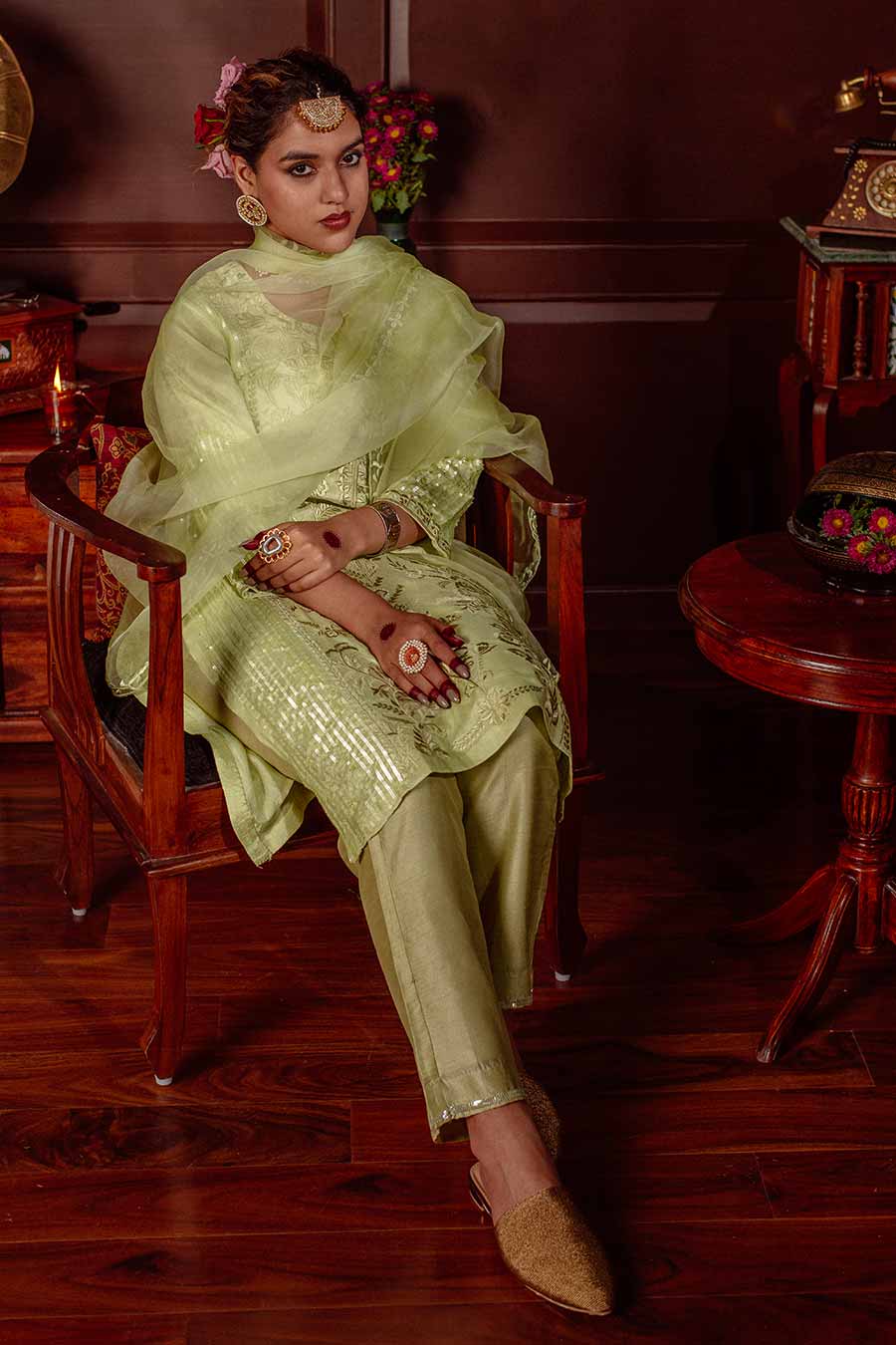 Green Embroidered Kurta Set