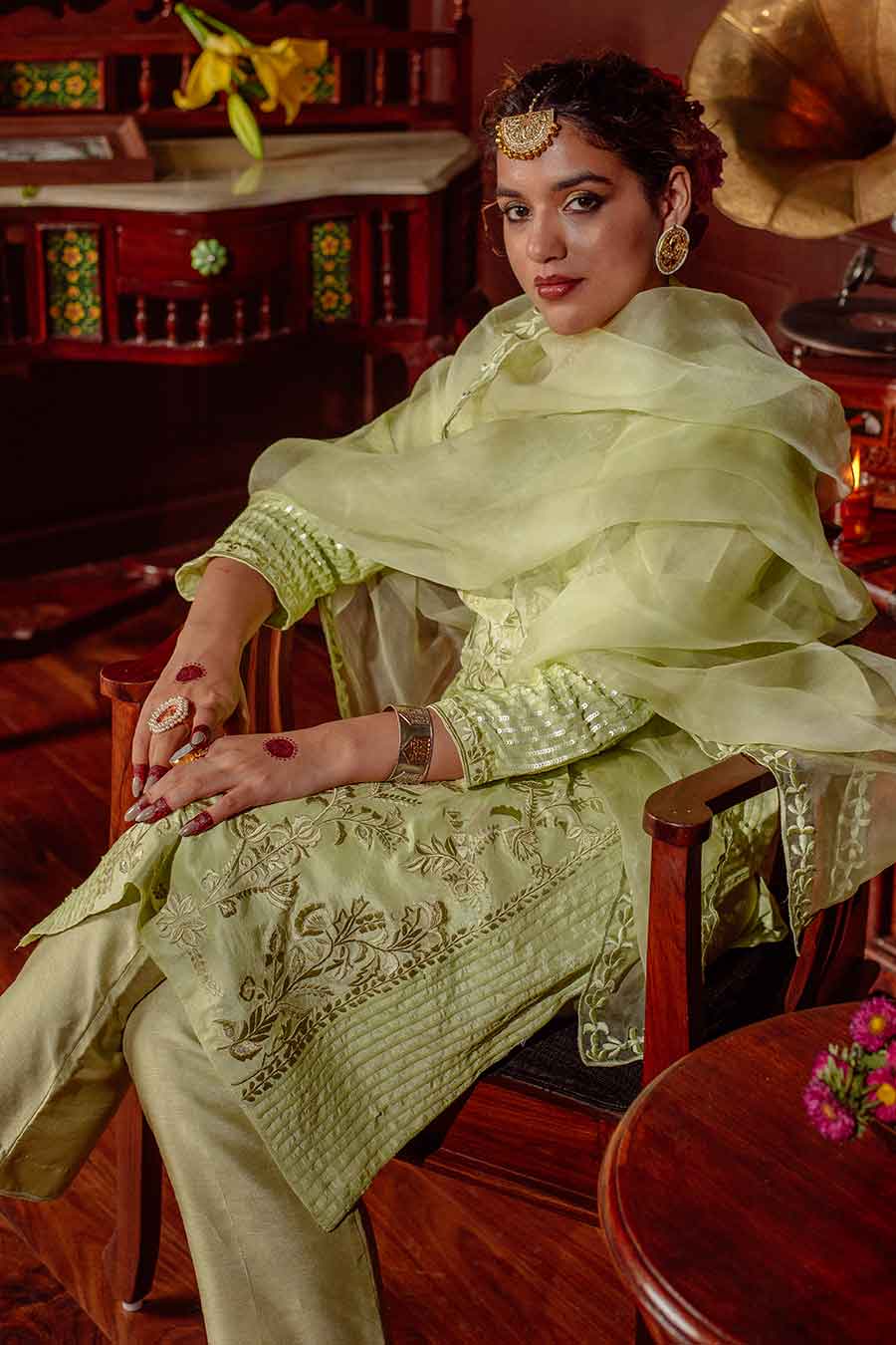 Green Embroidered Kurta Set