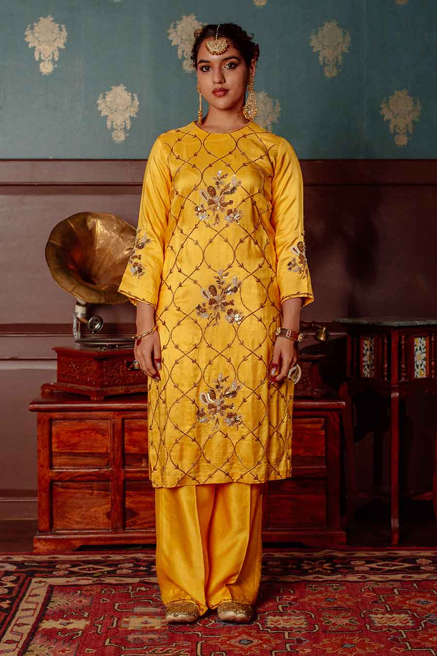 Yellow Embroidered Kurta Set