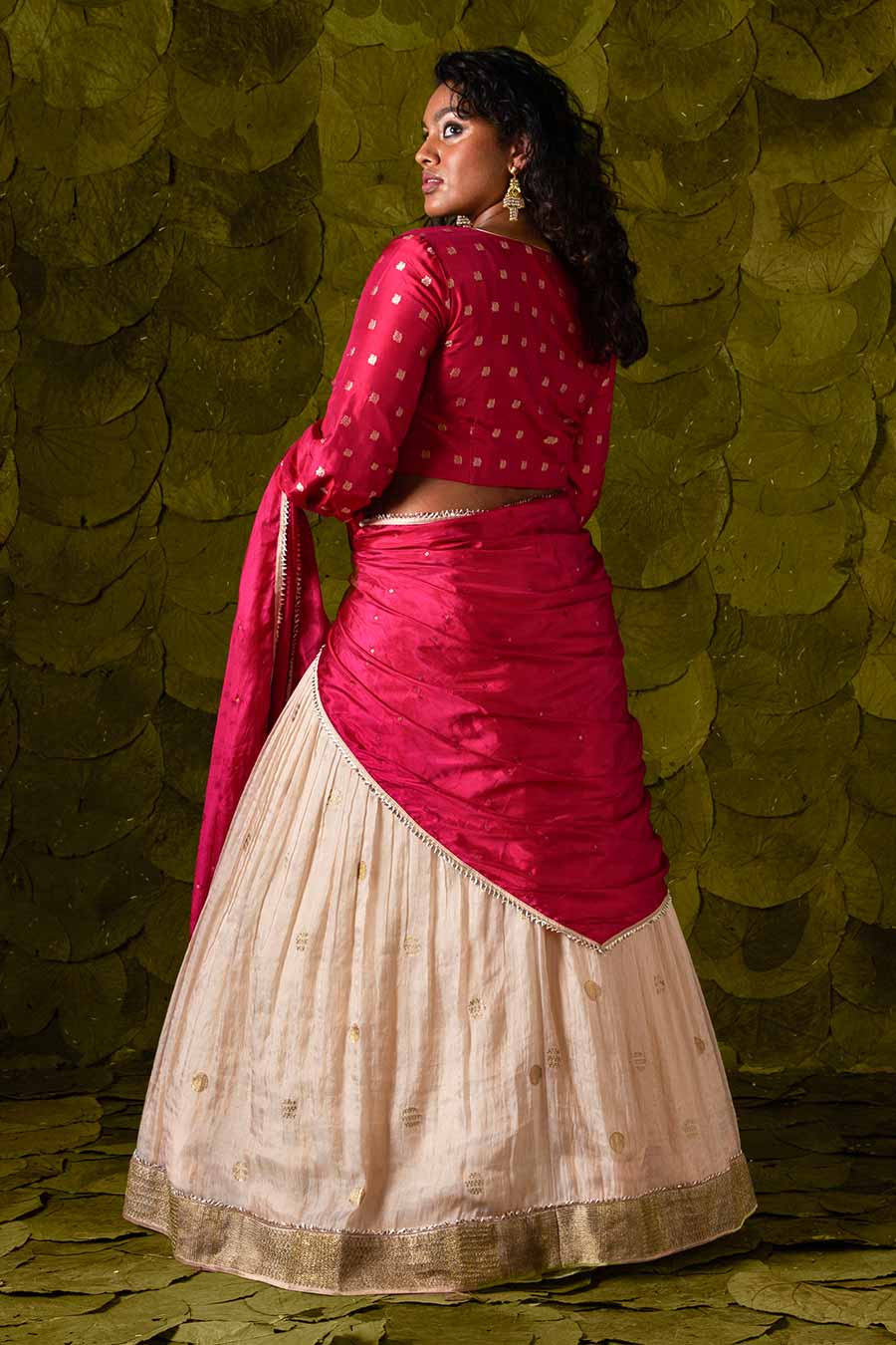 Sangria Pink & Rose Dust Off-White Embroidered Lehenga Set