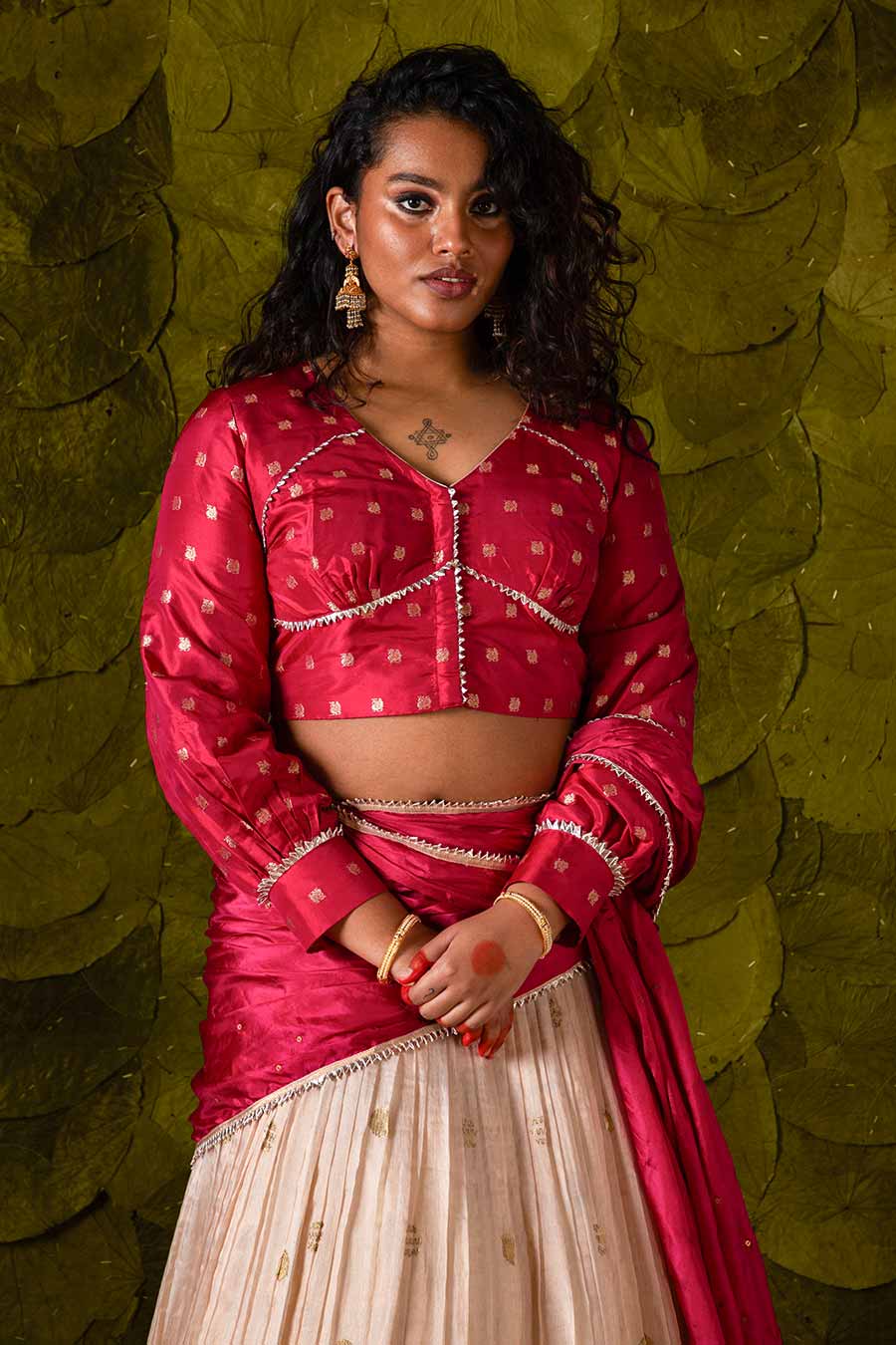 Sangria Pink & Rose Dust Off-White Embroidered Lehenga Set