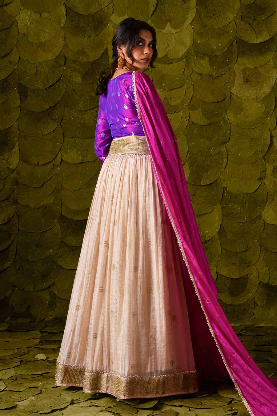 Purple & Rose Dust Off-White Embroidered Lehenga Set