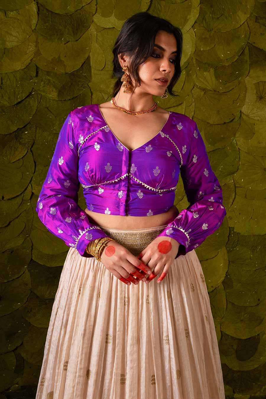 Purple & Rose Dust Off-White Embroidered Lehenga Set