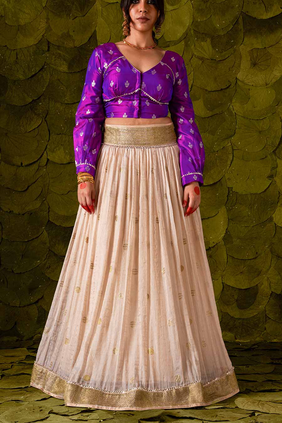 Purple & Rose Dust Off-White Embroidered Lehenga Set