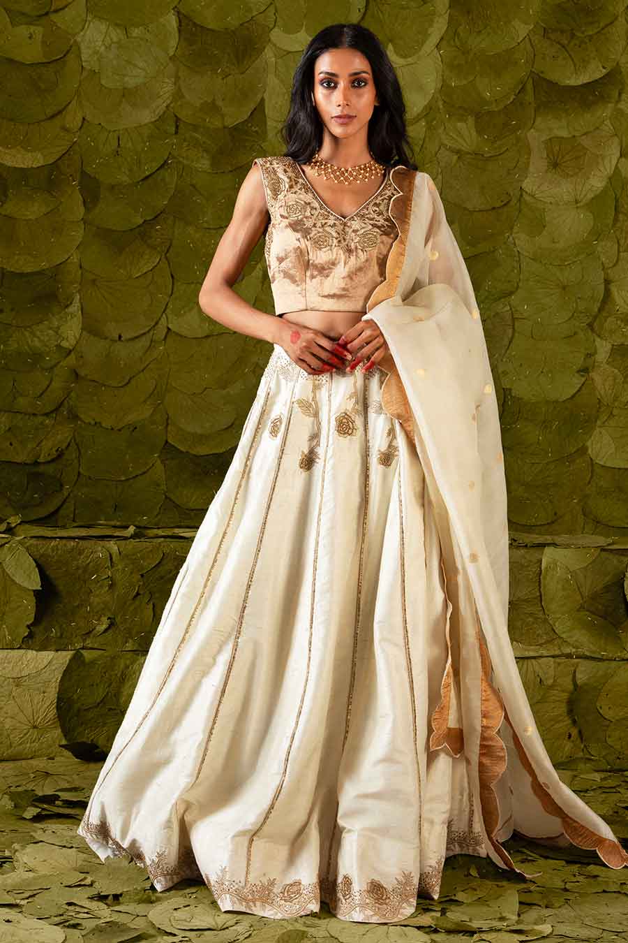 Canoli Cream Embroidered Lehenga Set