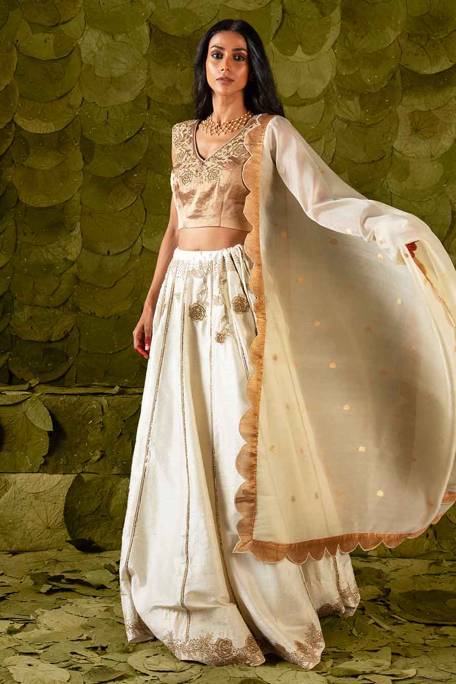 Canoli Cream Embroidered Lehenga Set
