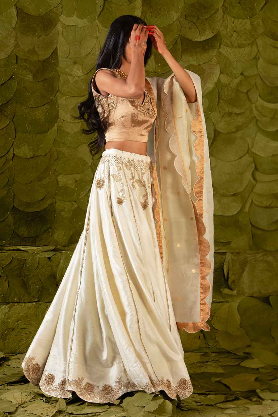 Canoli Cream Embroidered Lehenga Set