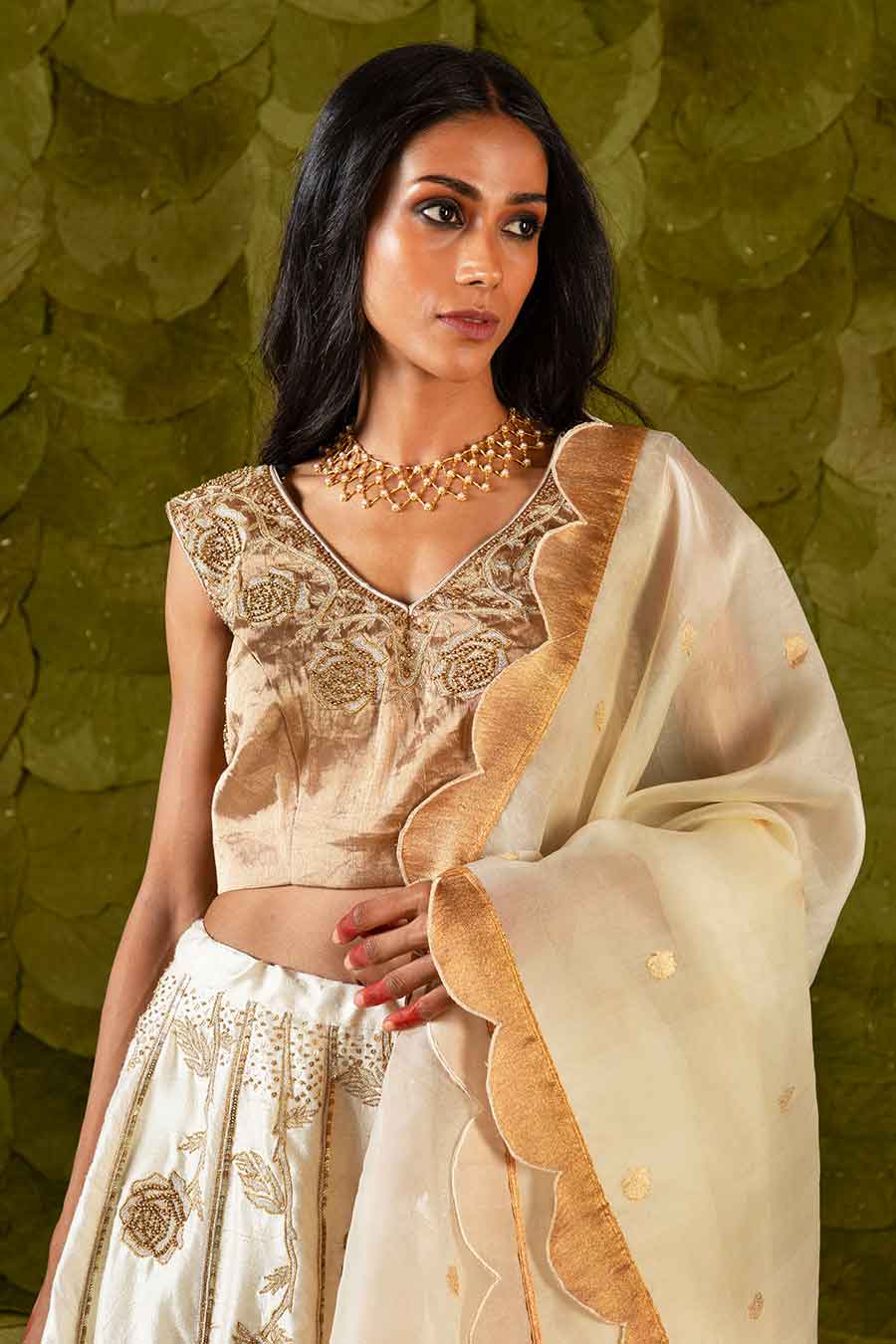 Canoli Cream Embroidered Lehenga Set