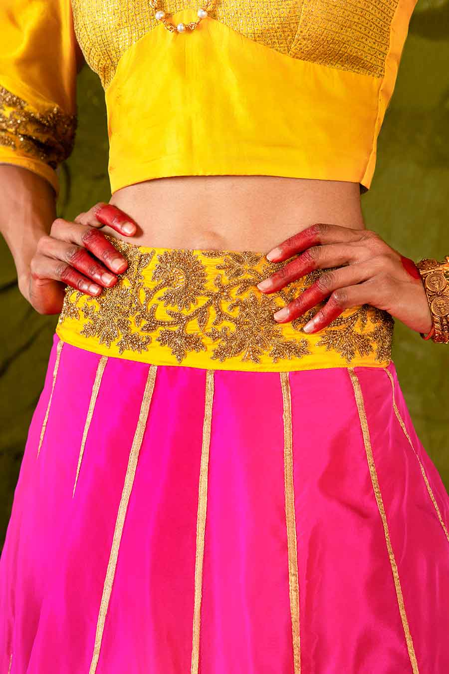 Dandelion Yellow & Pink Embroidered Lehenga Set