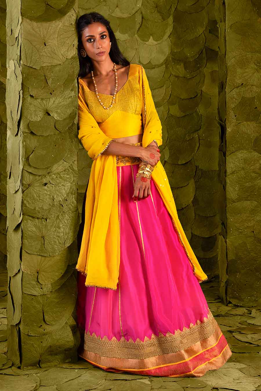 Dandelion Yellow & Pink Embroidered Lehenga Set