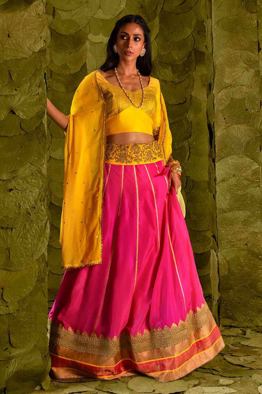Dandelion Yellow & Pink Embroidered Lehenga Set