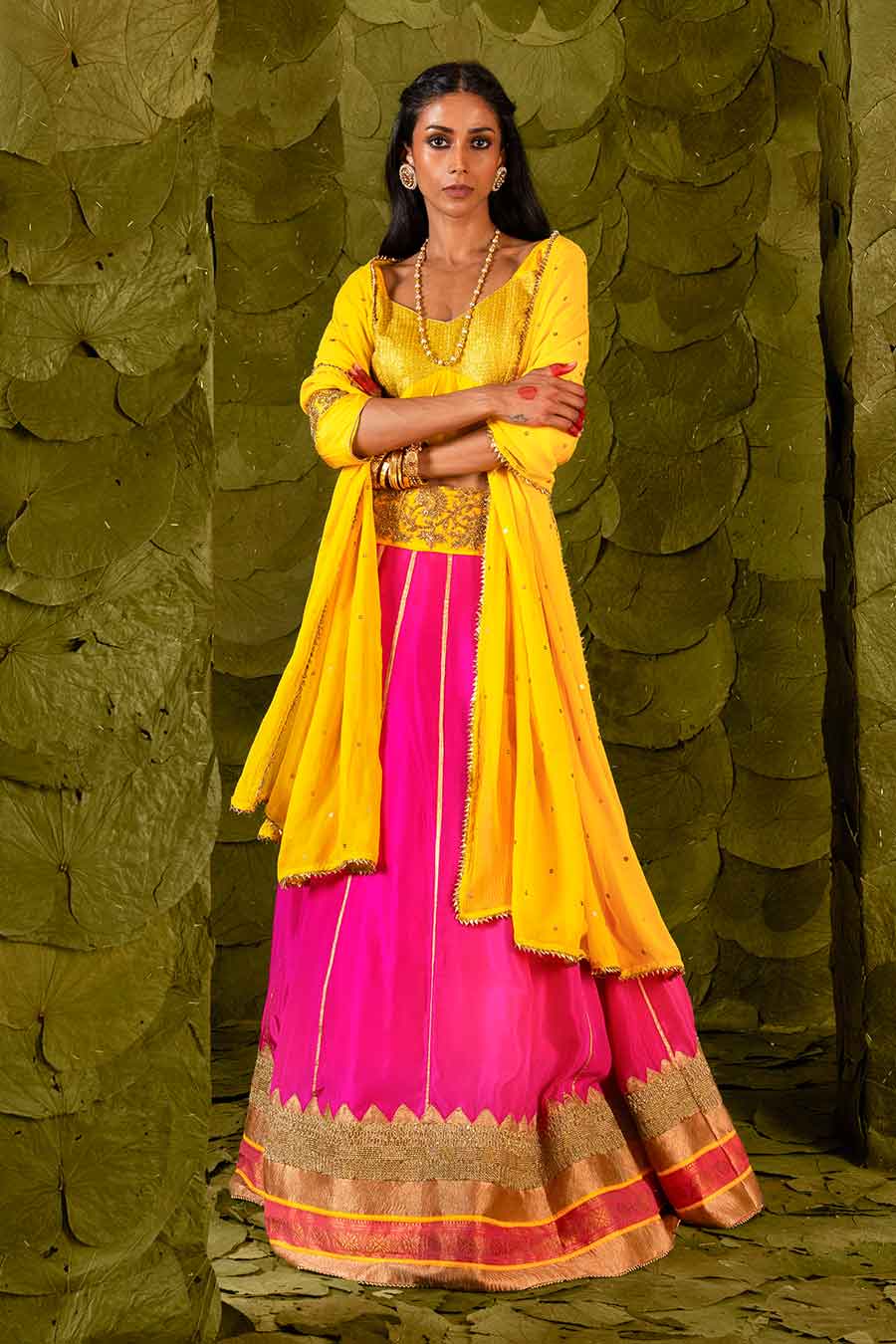 Dandelion Yellow & Pink Embroidered Lehenga Set