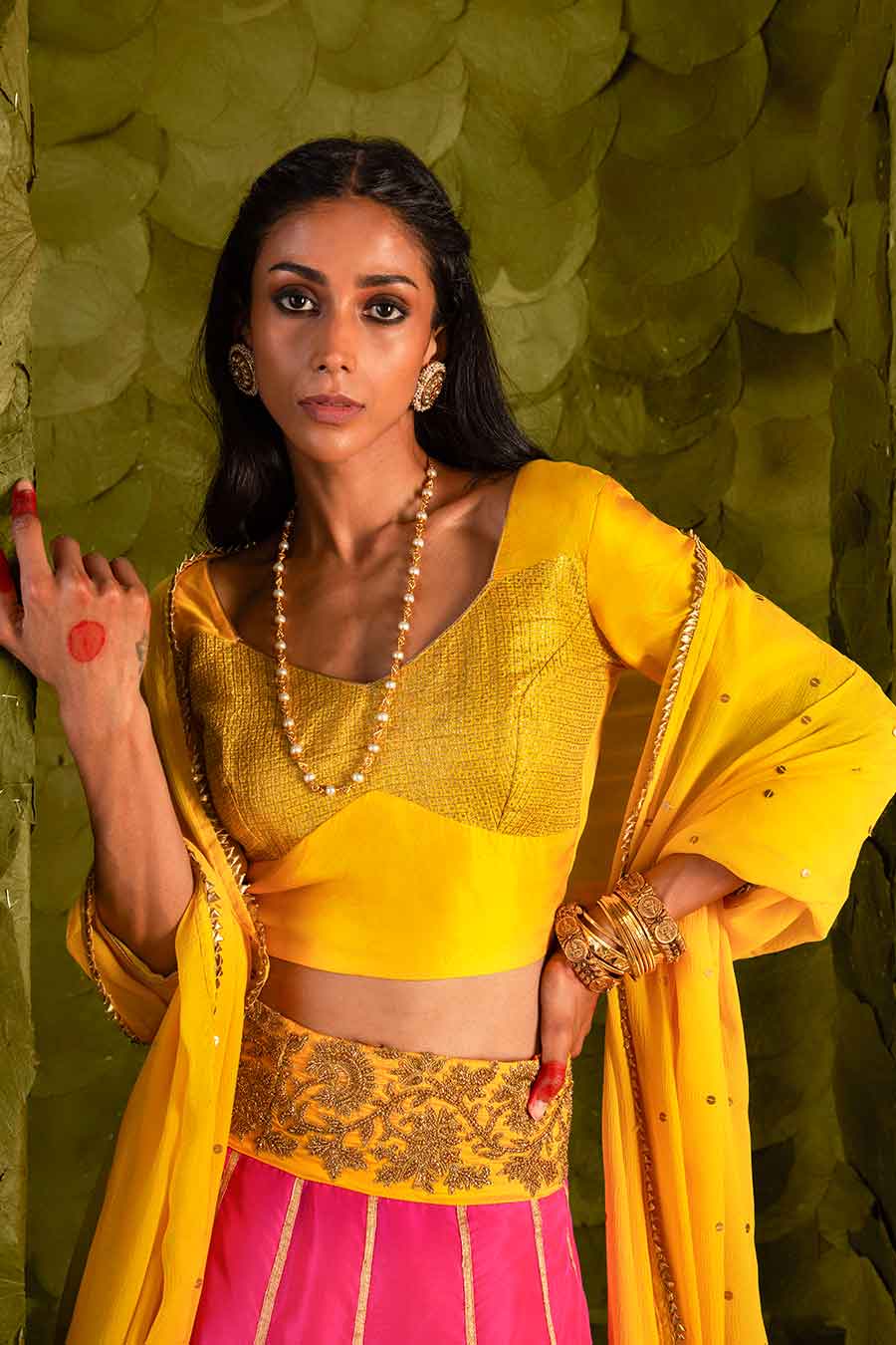Dandelion Yellow & Pink Embroidered Lehenga Set