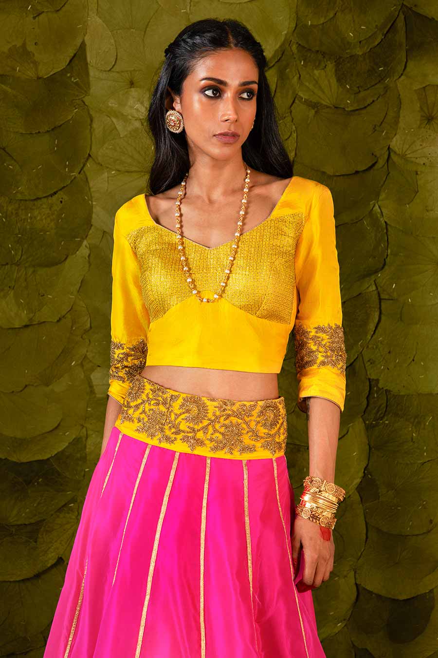 Dandelion Yellow & Pink Embroidered Lehenga Set