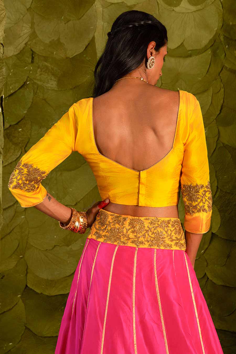 Dandelion Yellow & Pink Embroidered Lehenga Set