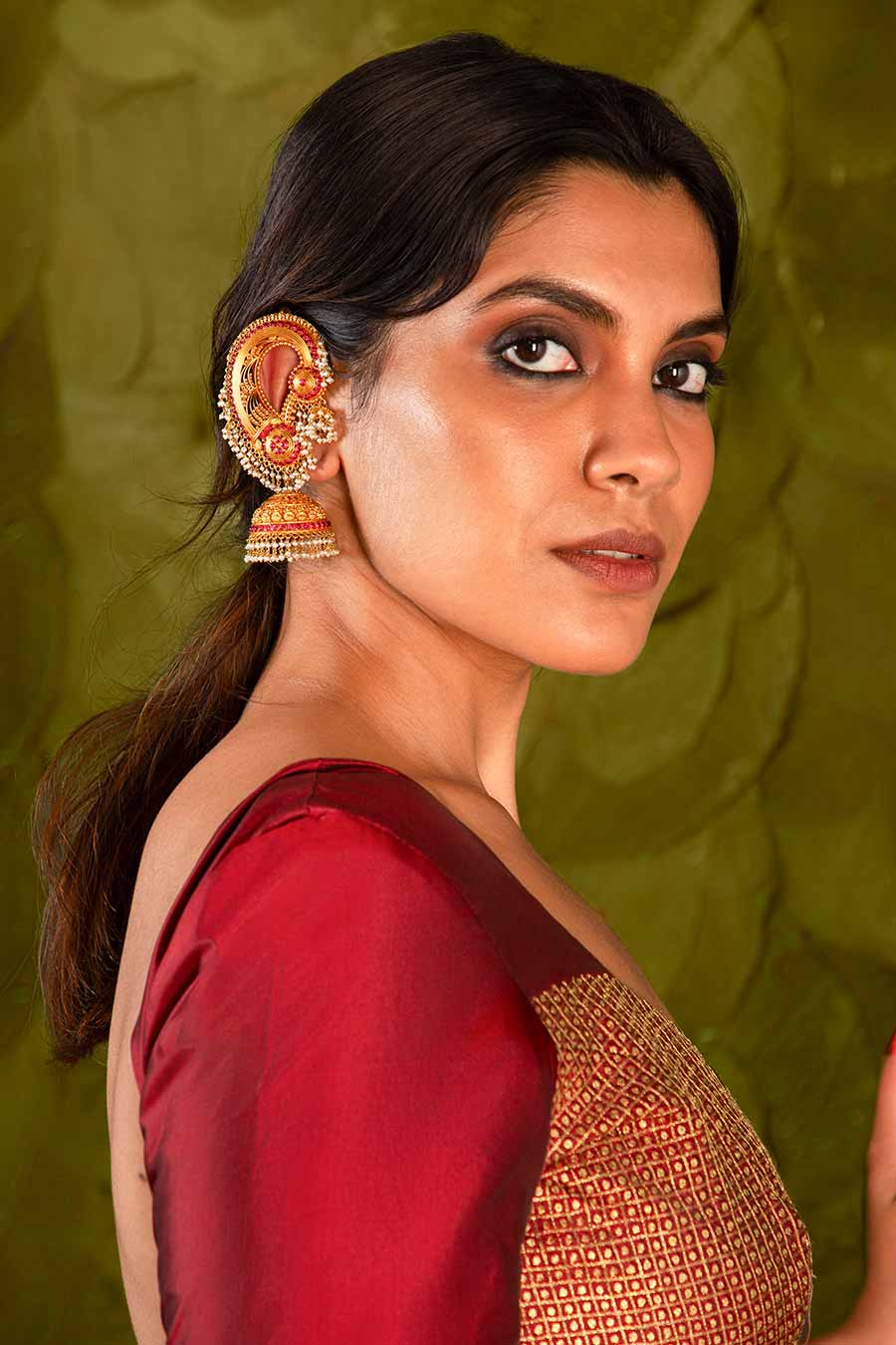 Maroon & Bracken Grey Embroidered Lehenga Set