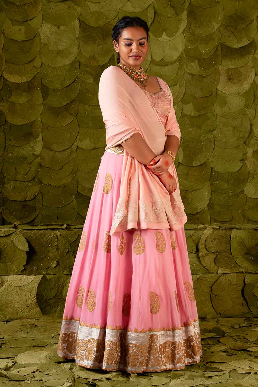 Begonia Pink Embroidered Lehenga Set