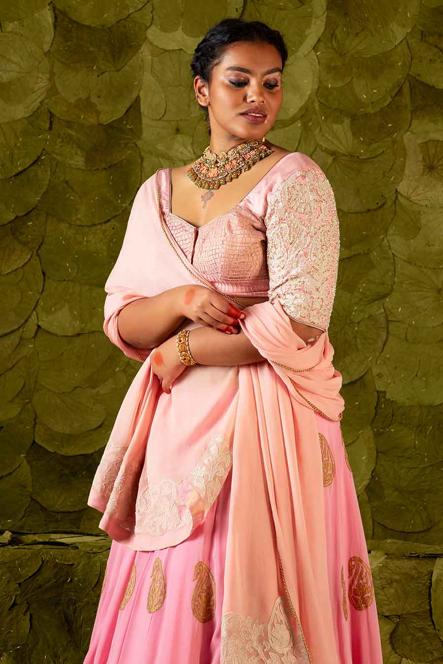 Begonia Pink Embroidered Lehenga Set