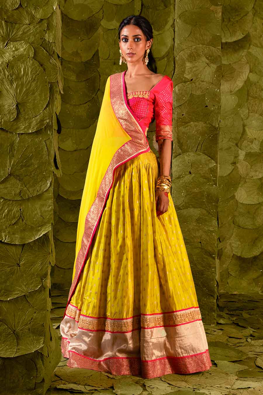 Pink & Yellow Embroidered Lehenga Set