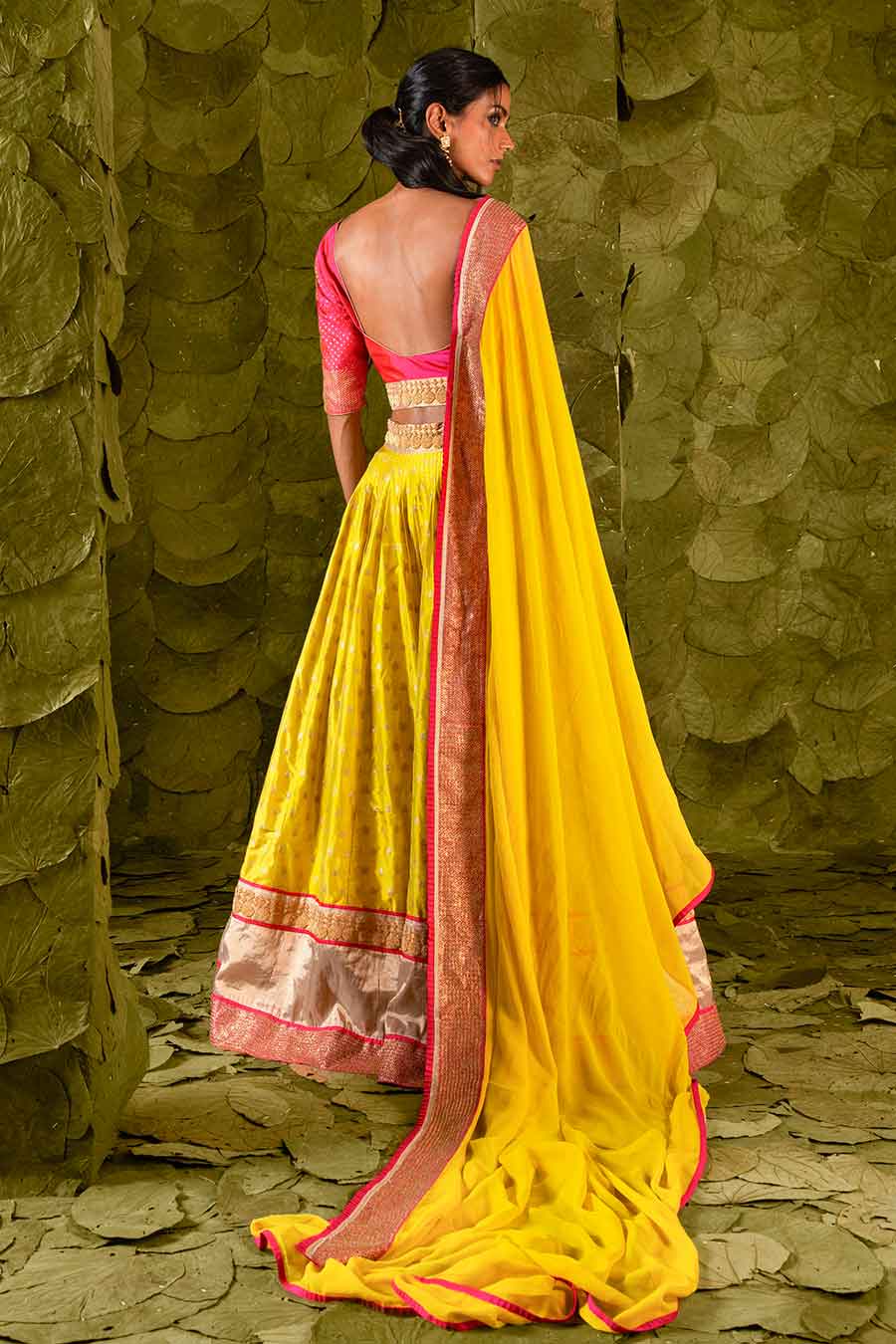 Pink & Yellow Embroidered Lehenga Set