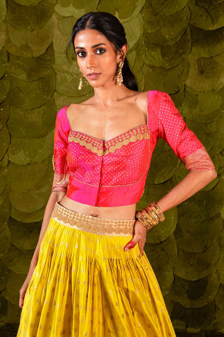 Pink & Yellow Embroidered Lehenga Set