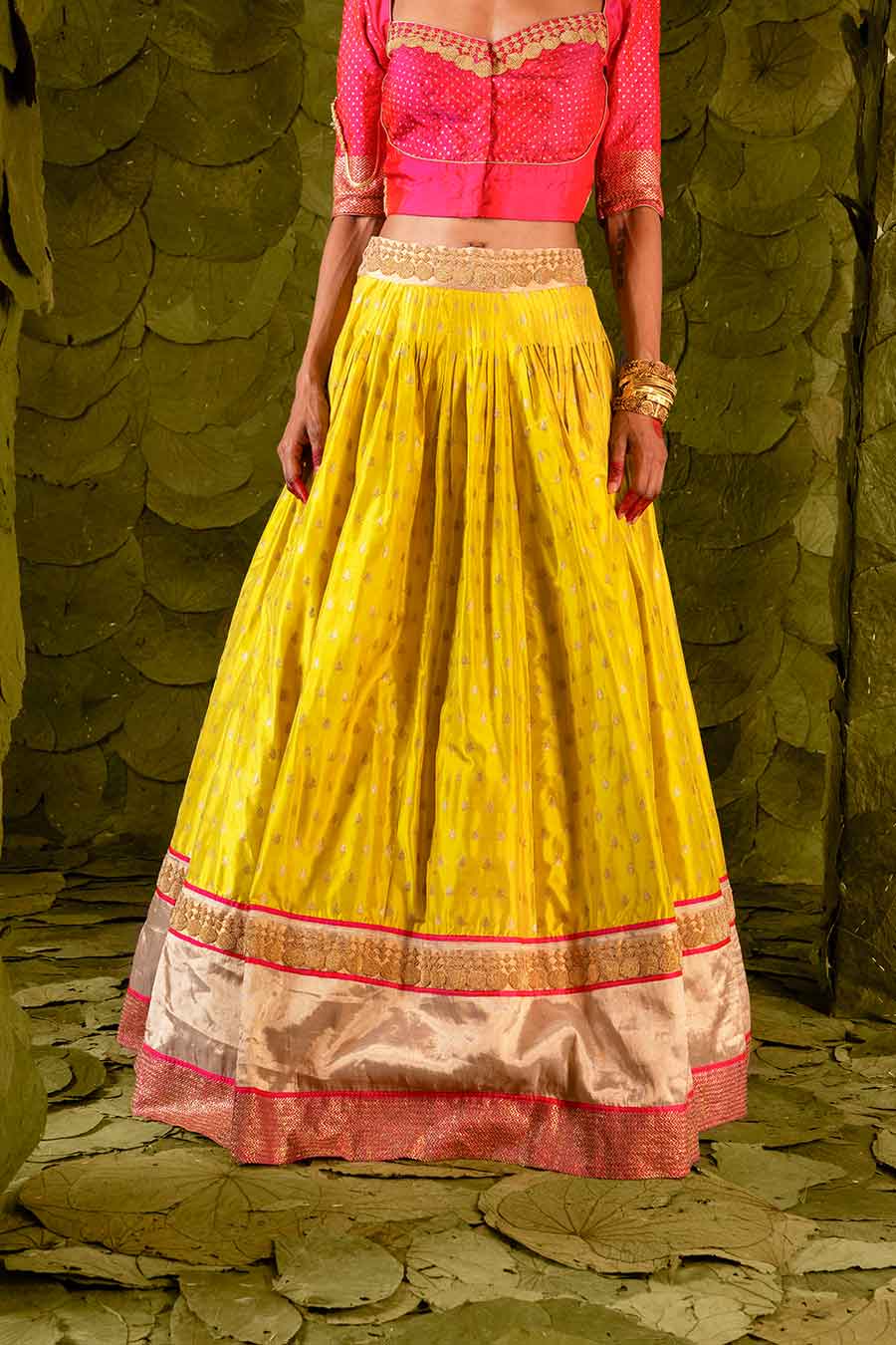 Pink & Yellow Embroidered Lehenga Set