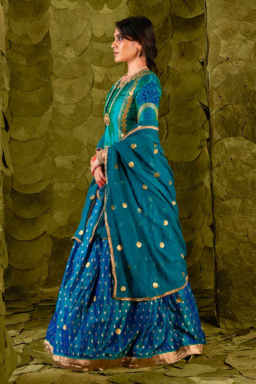 Lapis Green & Deep Blue Embroidered Lehenga Set