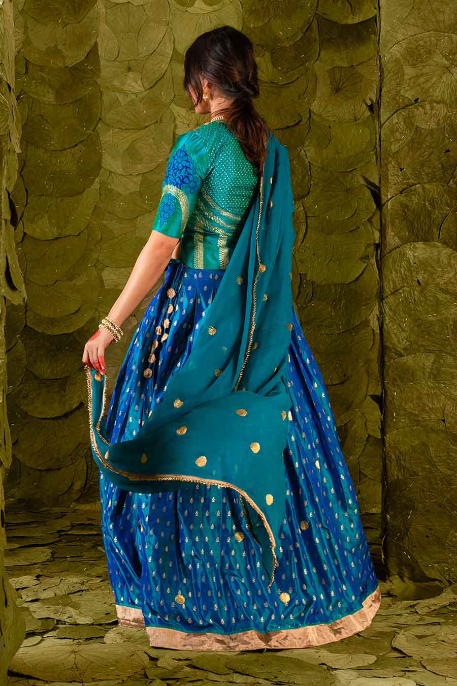 Lapis Green & Deep Blue Embroidered Lehenga Set