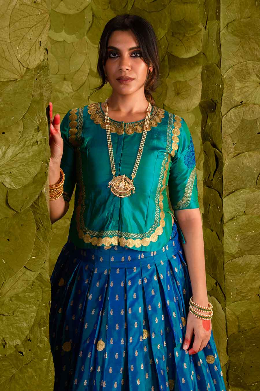 Lapis Green & Deep Blue Embroidered Lehenga Set