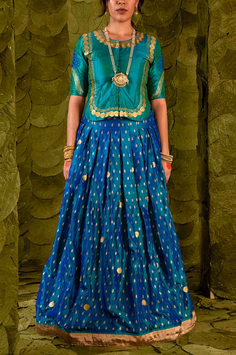 Lapis Green & Deep Blue Embroidered Lehenga Set