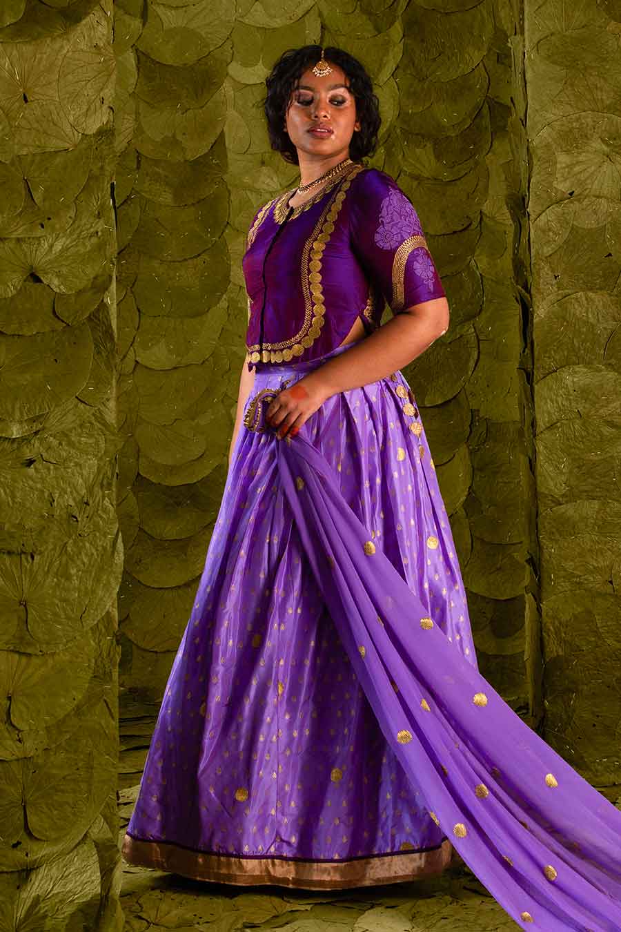 Plum Violet & Deep Lavender Embroidered Lehenga Set