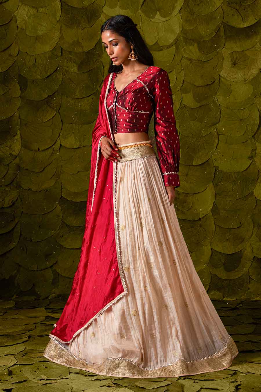 Maroon & Rose Dust Off-White Embroidered Lehenga Set