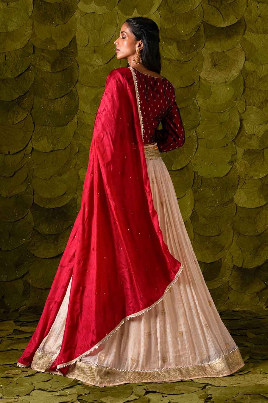 Maroon & Rose Dust Off-White Embroidered Lehenga Set