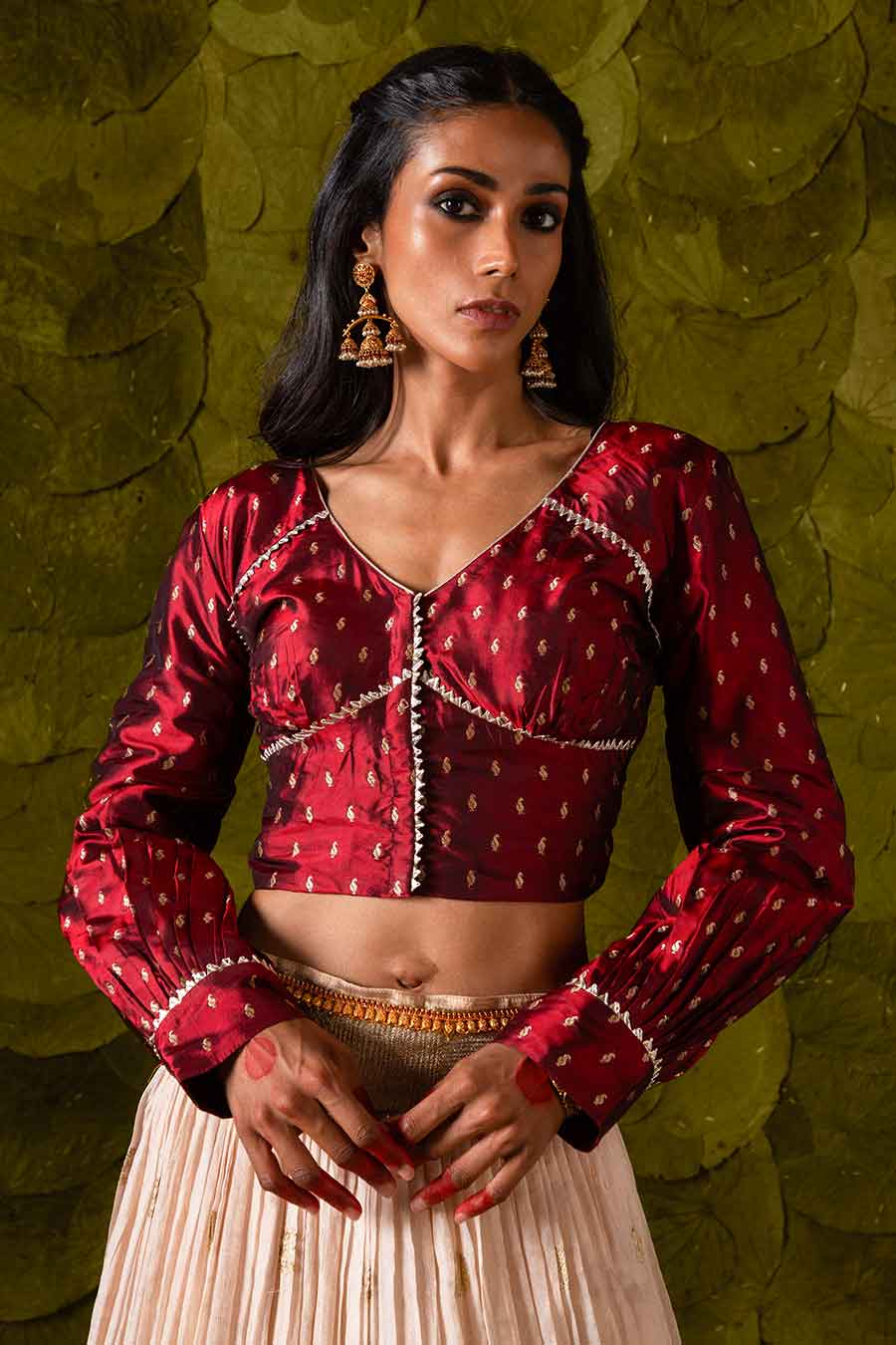 Maroon & Rose Dust Off-White Embroidered Lehenga Set