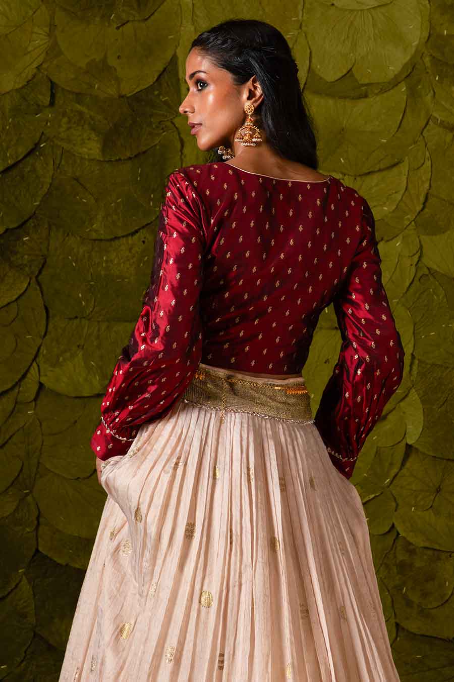 Maroon & Rose Dust Off-White Embroidered Lehenga Set