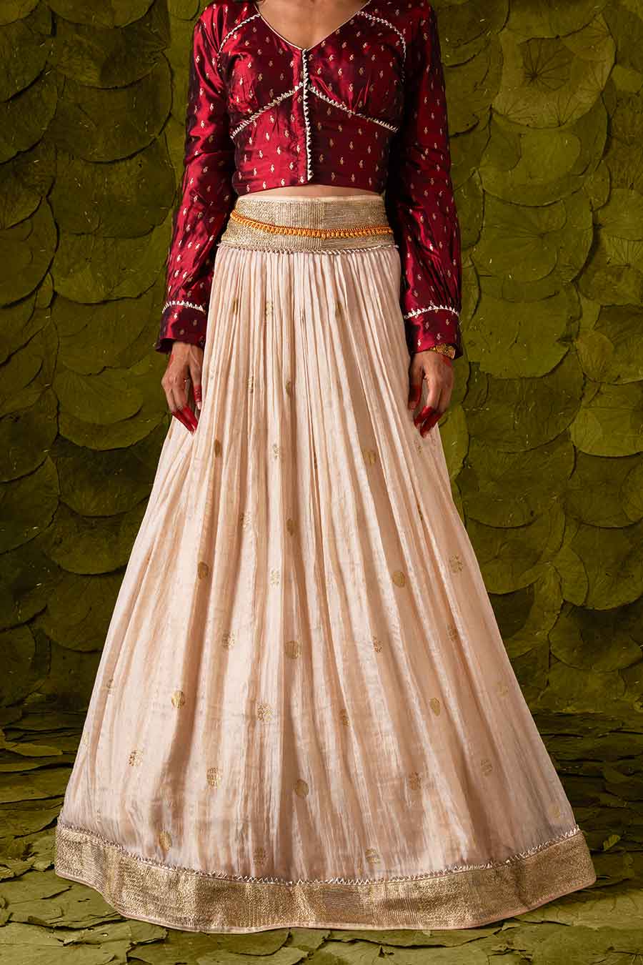 Maroon & Rose Dust Off-White Embroidered Lehenga Set