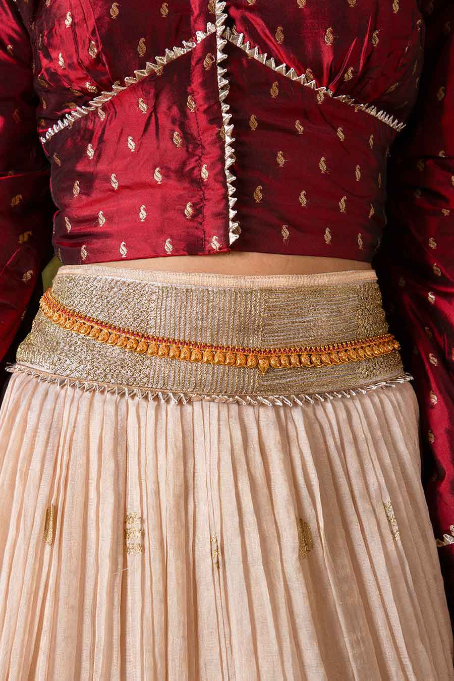 Maroon & Rose Dust Off-White Embroidered Lehenga Set