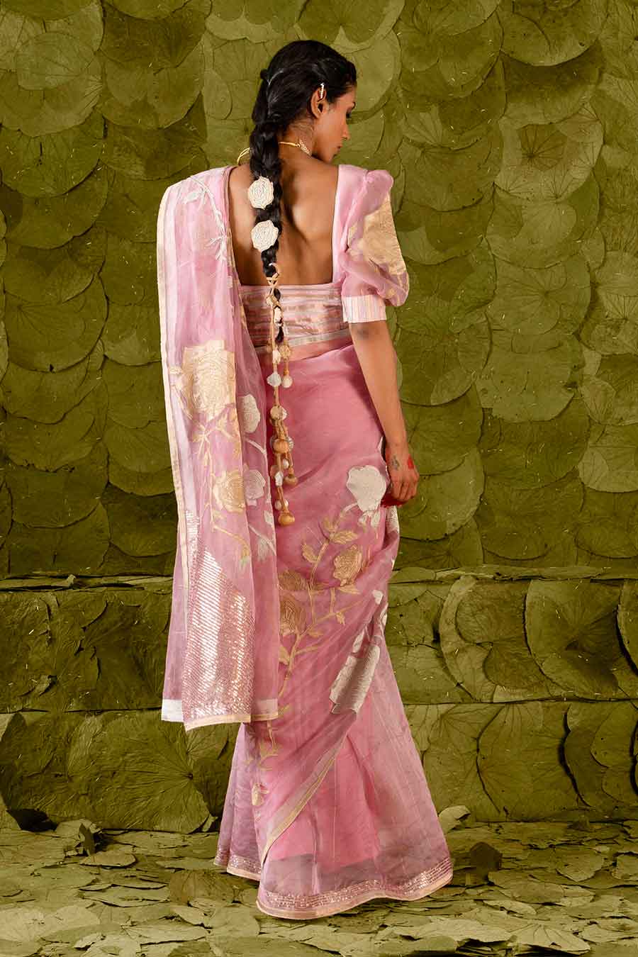 Pink Embroidered Saree Set