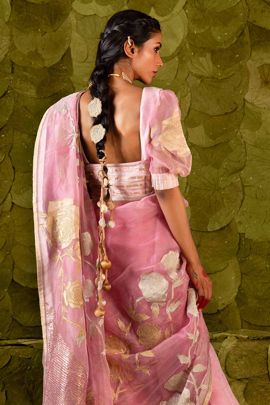 Pink Embroidered Saree Set