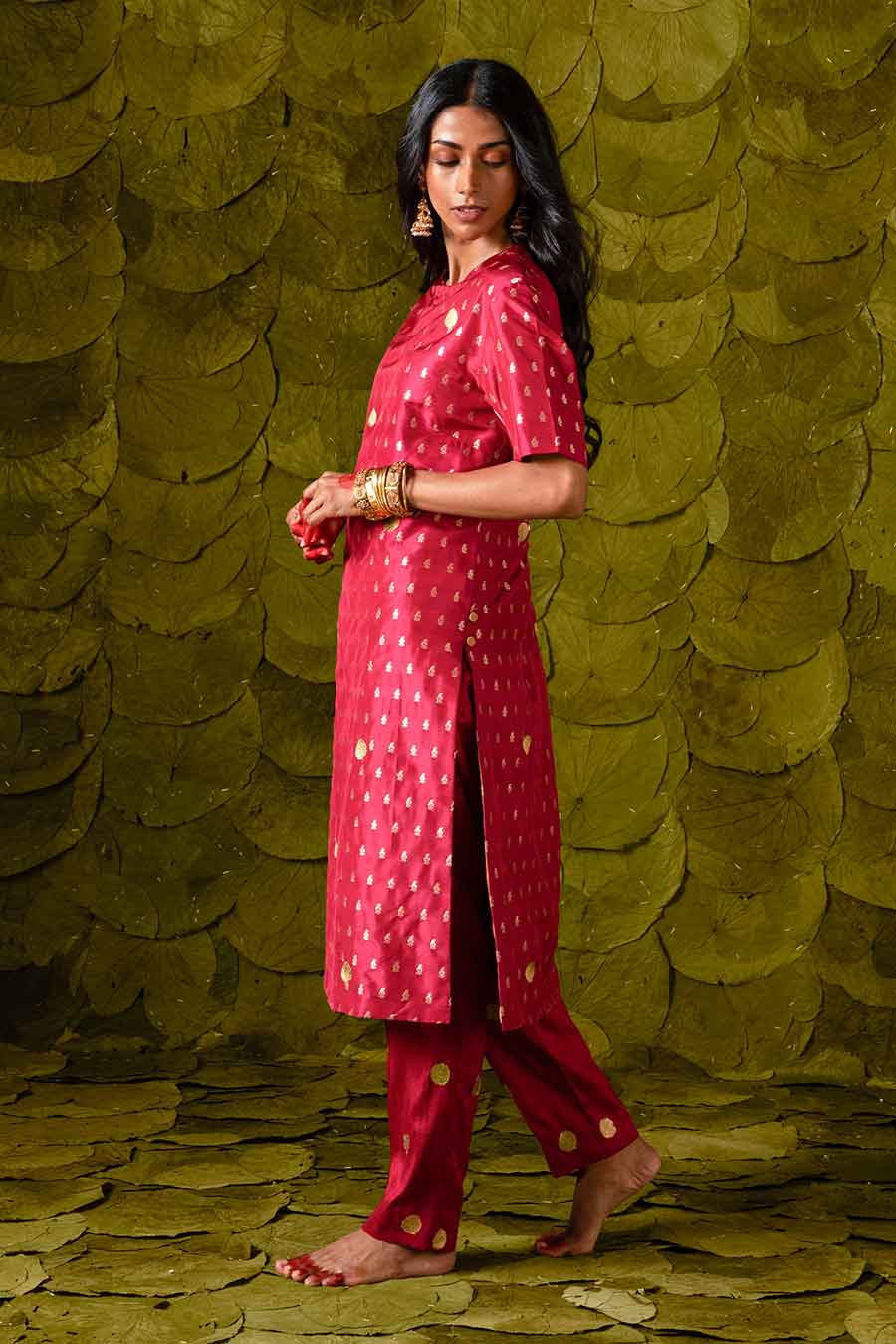 Cherry Wine Magenta Embroidered Kurta Set