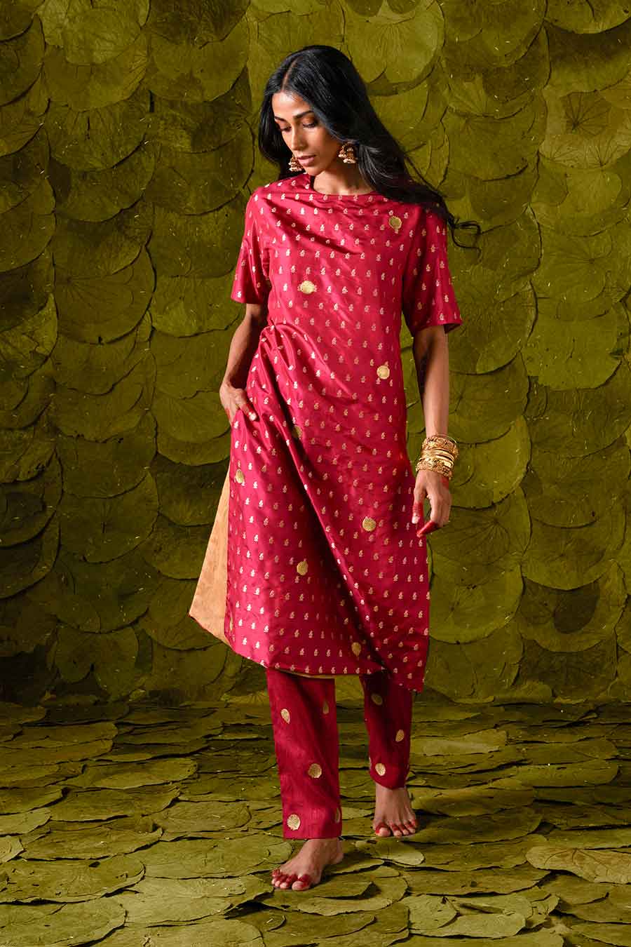 Cherry Wine Magenta Embroidered Kurta Set