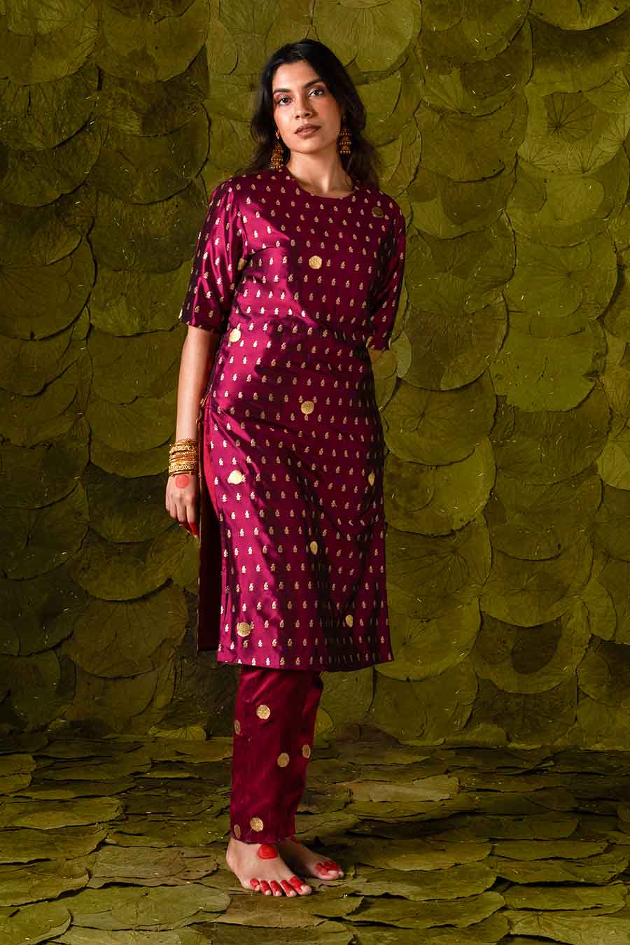 Plum Maroon Embroidered Kurta Set