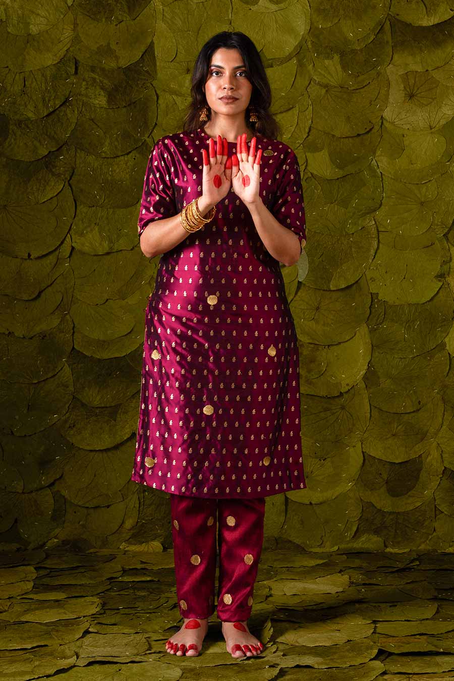 Plum Maroon Embroidered Kurta Set