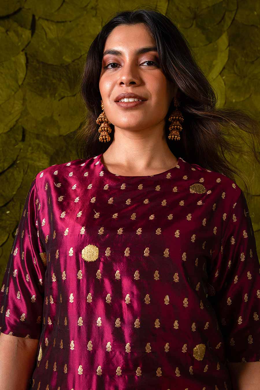 Plum Maroon Embroidered Kurta Set