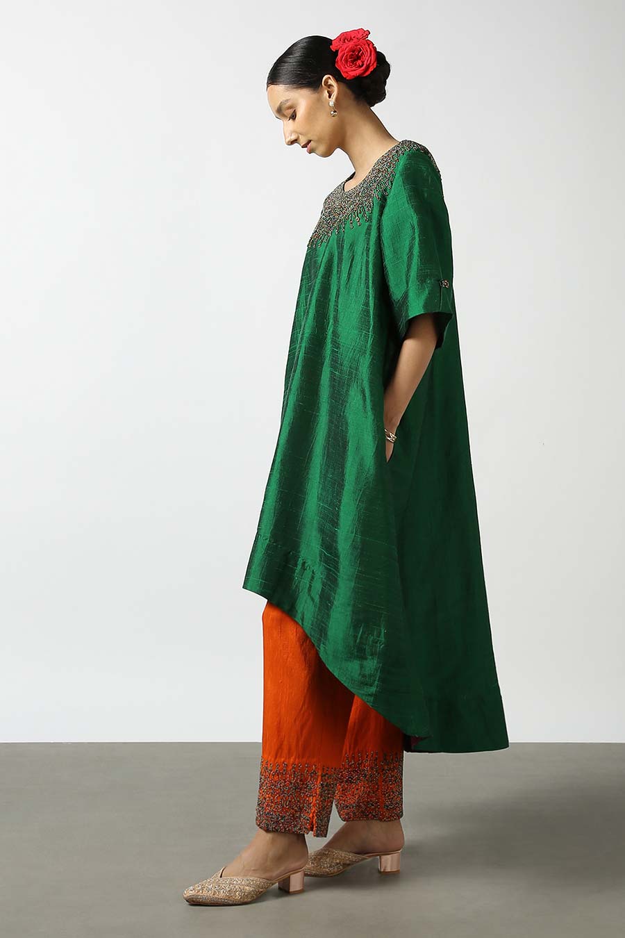 Green Embroidered Silk Kurta