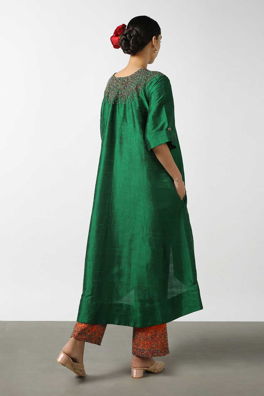 Green Embroidered Silk Kurta