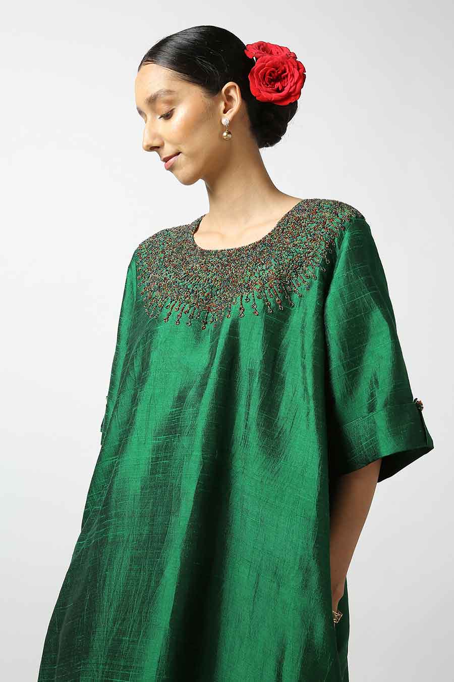 Green Embroidered Silk Kurta