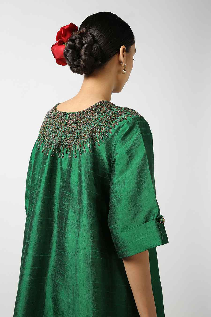 Green Embroidered Silk Kurta