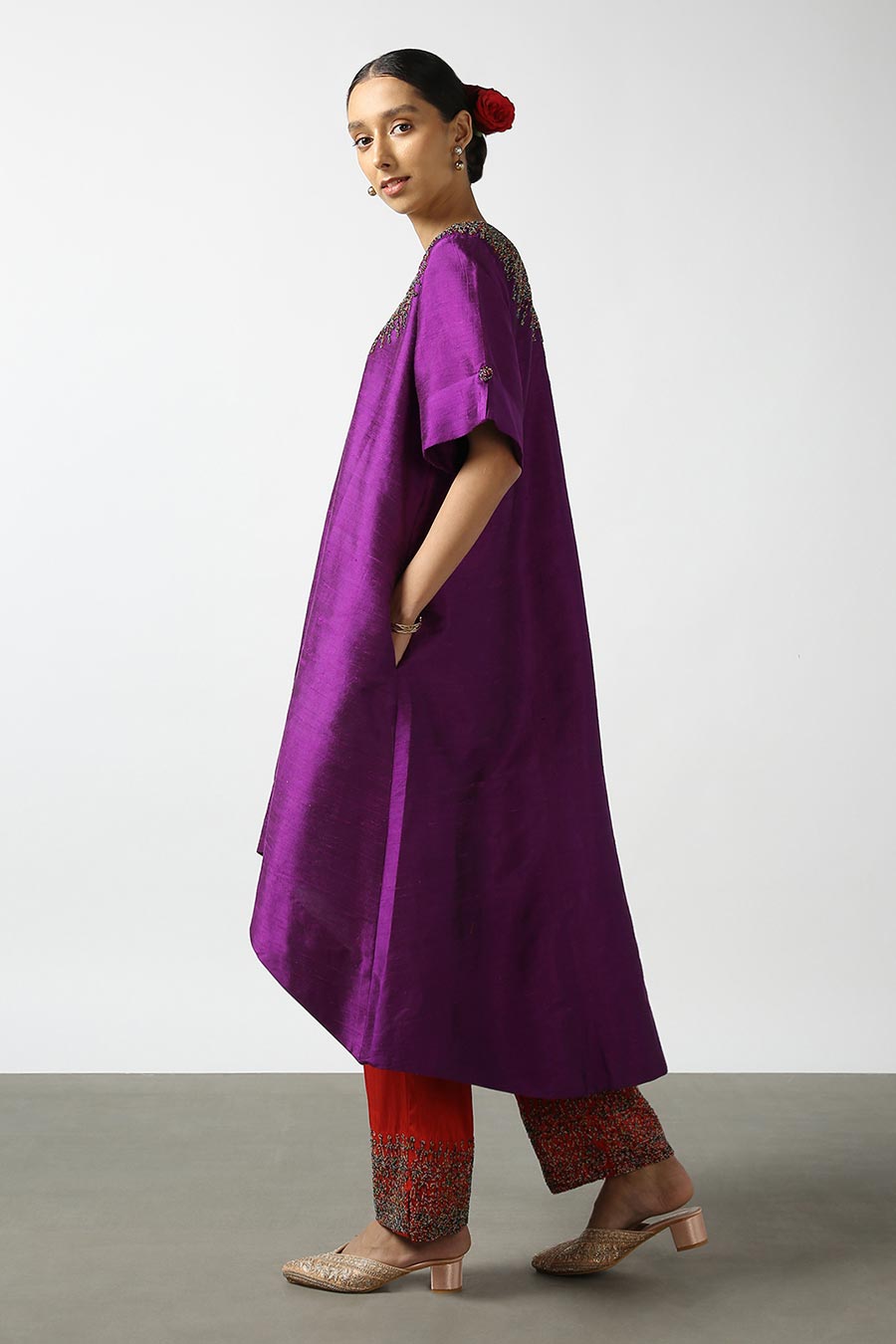 Purple Embroidered Silk Kurta