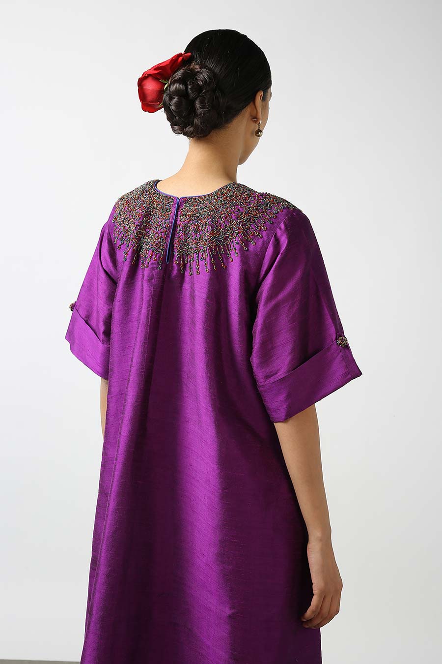 Purple Embroidered Silk Kurta